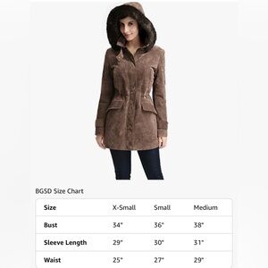 NWT BGSD Womens Size M Chloe Suede Leather Hooded Parka Coat - Retail $230